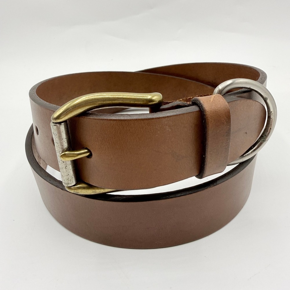 Martin Dingman Mens Brown Bridle Leather Belt Mixed Metal Buckle D-Ring Size 36